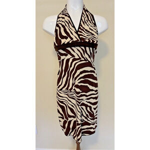 Khaki Krew Womens Brown White Zebra Ruched Halter Casual Stretch Dress Sz M USA